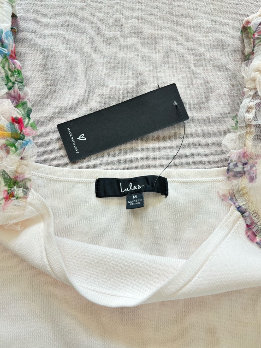 Lulu's Cream Top with Floral Puff Organza Sleeves - Picture 9 of 12